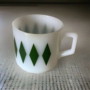 1960s Vintage Fire King Harlequin D handle Milk Glass mug